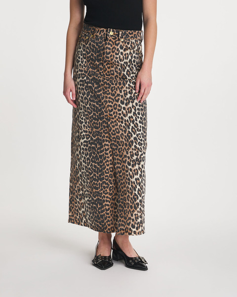 Skirt Print Denim Maxi Slit Leopard 2