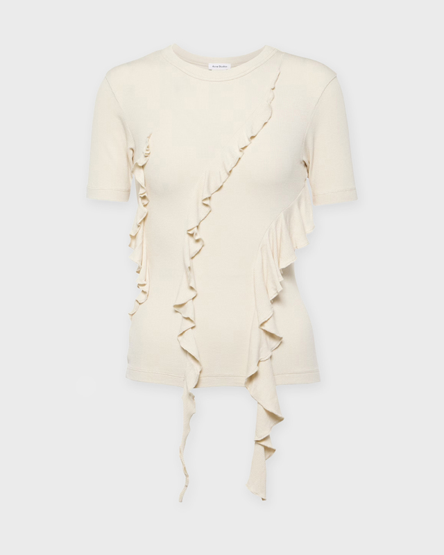 Acne Studios T-Shirt Ribbed Ruffle Ecru L