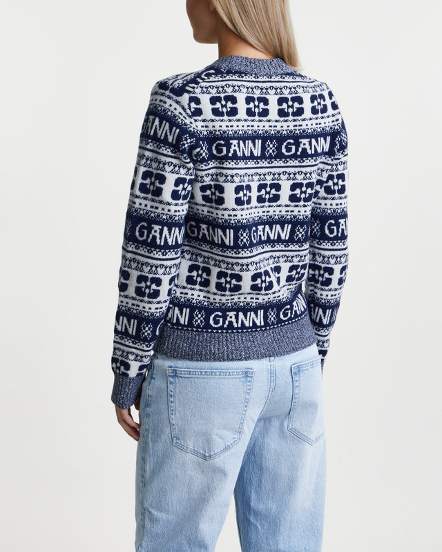 Ganni Sweater Logo Wool Mix Sky captain L