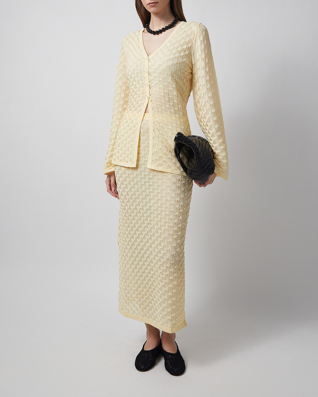 Cardigan Ayla Pointelle Knitted Light Yellow