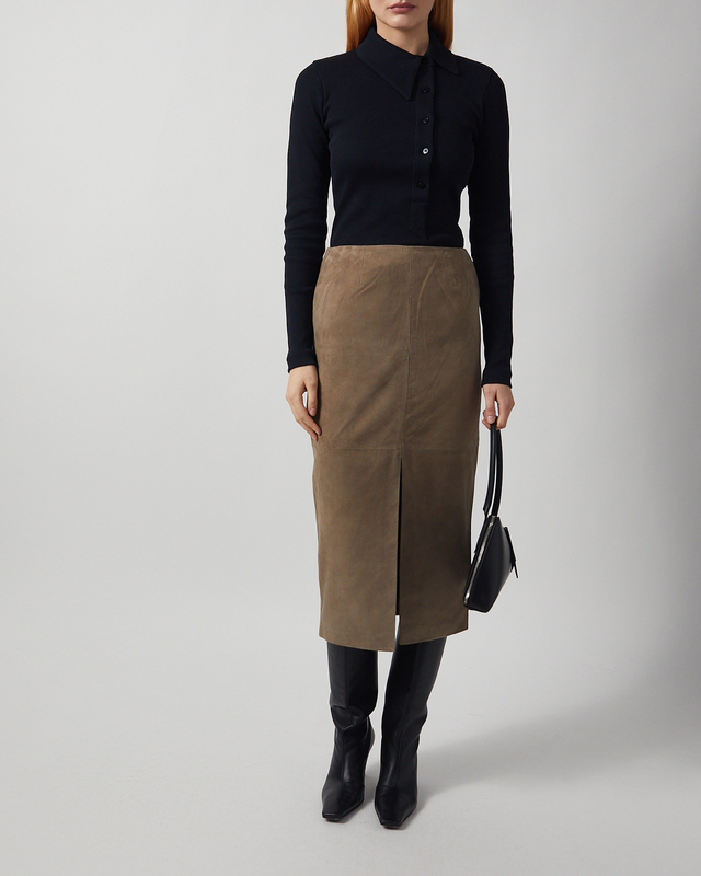 Kjol Suede Midi Pencil Beige