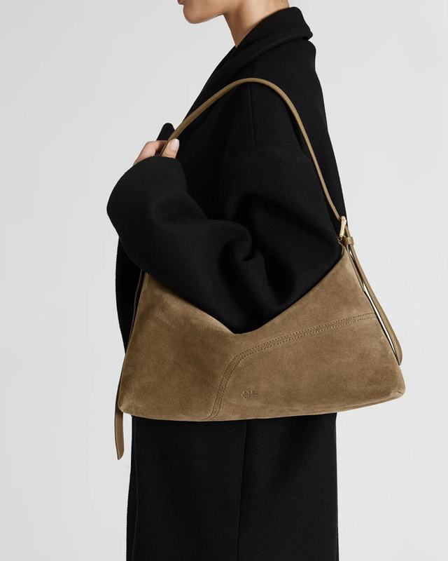 Skuldertaske Castellare Loden Suede/Vacchetta Olive Green