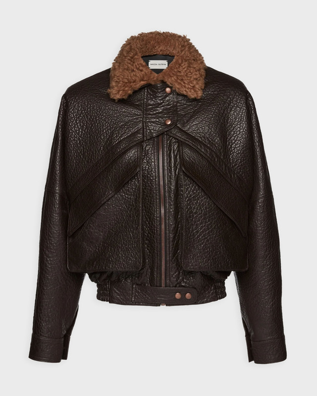 Magda Butrym Jacket Vintage Embossed Leather Bomber Brown FR 40 (EUR 38)