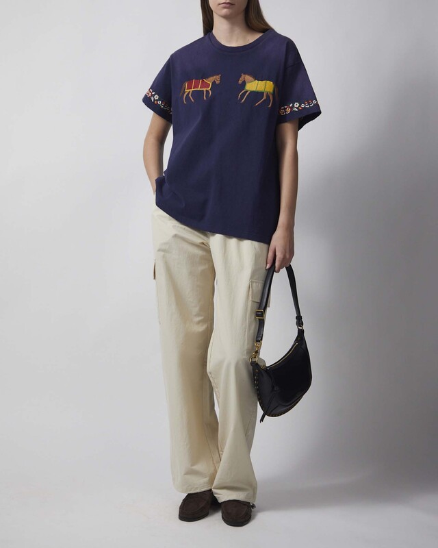 T-shirt Embroidered Unisex Horse Equine Navy