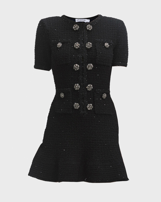 Self-Portrait Mini dress Black Buttoned Knit Black XS