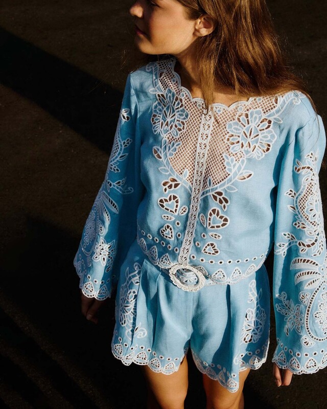 Blouse Romantic Richelieu Ljusblå