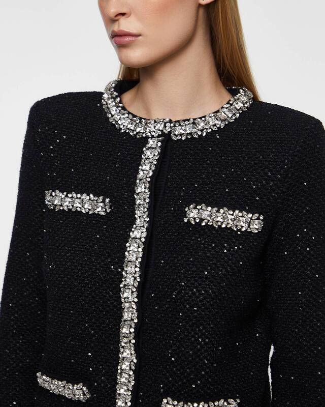 Self-Portrait Cardigan Knit Sequin Black S