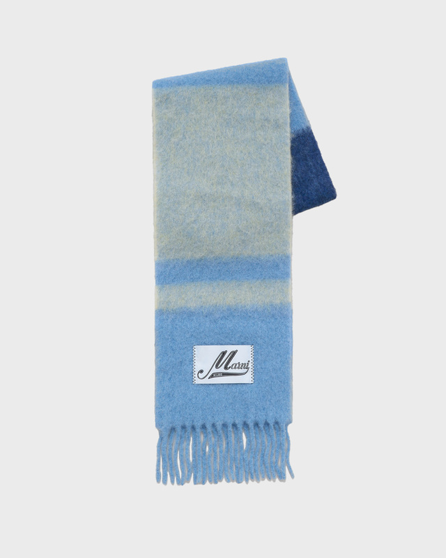 Marni Striped Brushed Alpaca Scarf Blue ONESIZE