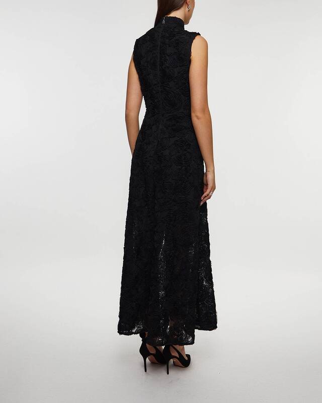 ROTATE Birger Christensen Dress Flower Mesh Maxi  Black 40