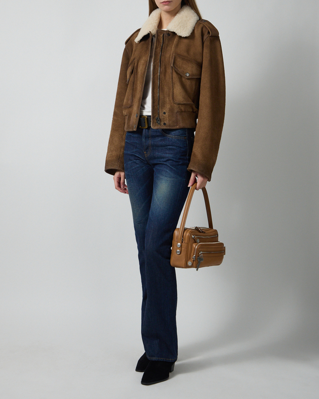 Jacka Bomber Suede Shearling Collar Camel