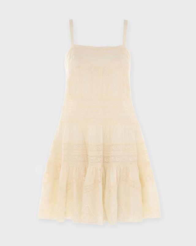 ZIMMERMANN Dress Halliday Lace Trim Short Creme 0 (XS-S)