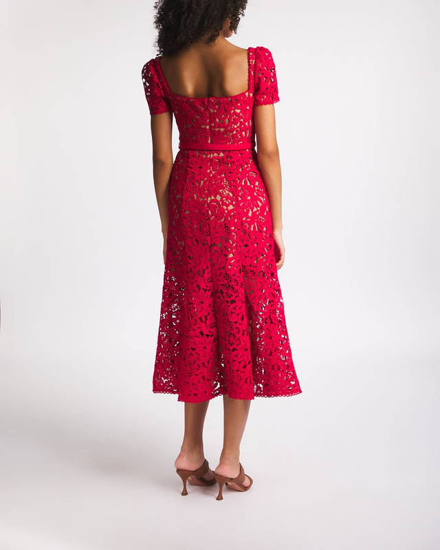 Self-Portrait Klänning Red Floral Lace Midi Röd UK 8 (EUR 36)