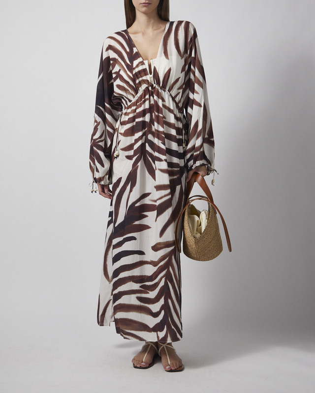 Kaftan Joseline Sheer Drawstring Maxi Hvit/Brun