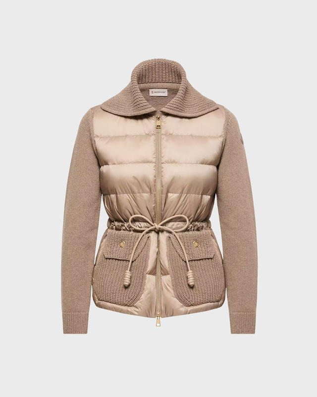 Strikkejakke Wool & Cashmere Blend Padded Zip-Up Beige