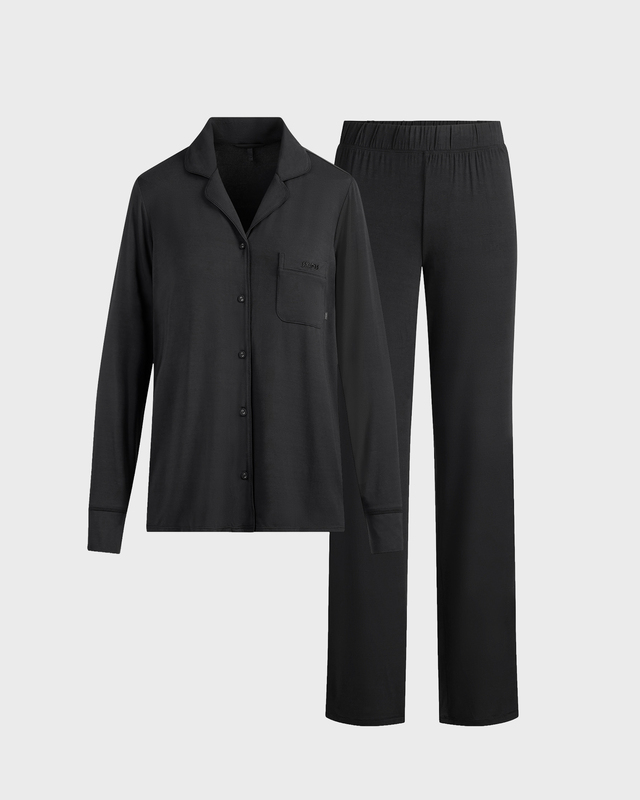 Pyjamasett Sleep Long Sleeve Button Up Black