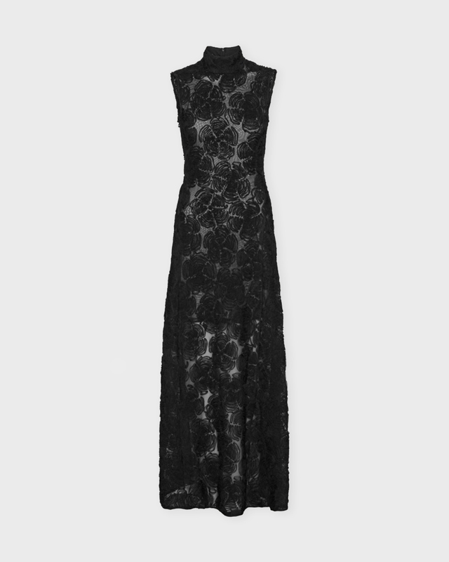 ROTATE Birger Christensen Dress Flower Mesh Maxi  Black 40