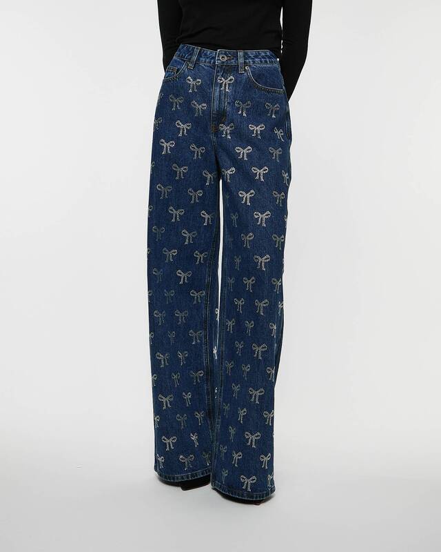 Self-Portrait Jeans Rhinestone Bow Denim Blå 27