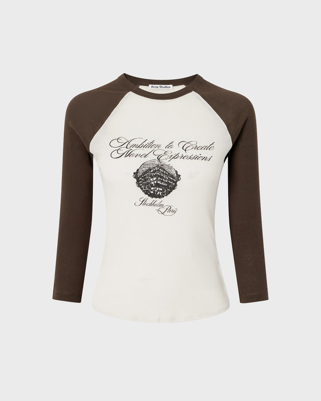 T-shirt Fitted Crewneck Ribbed Beige