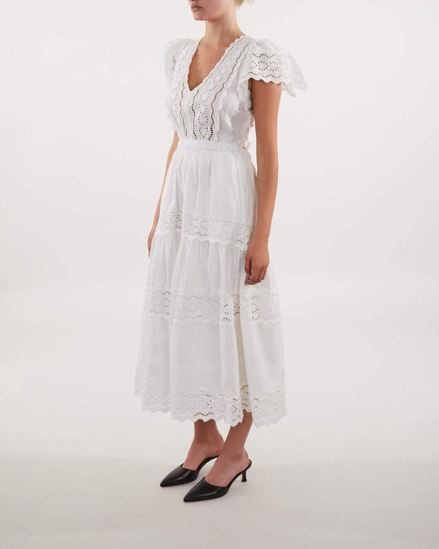 Sea New York Dress Georgina Eyelet Flutter V-neck Vit | WAKAKUU