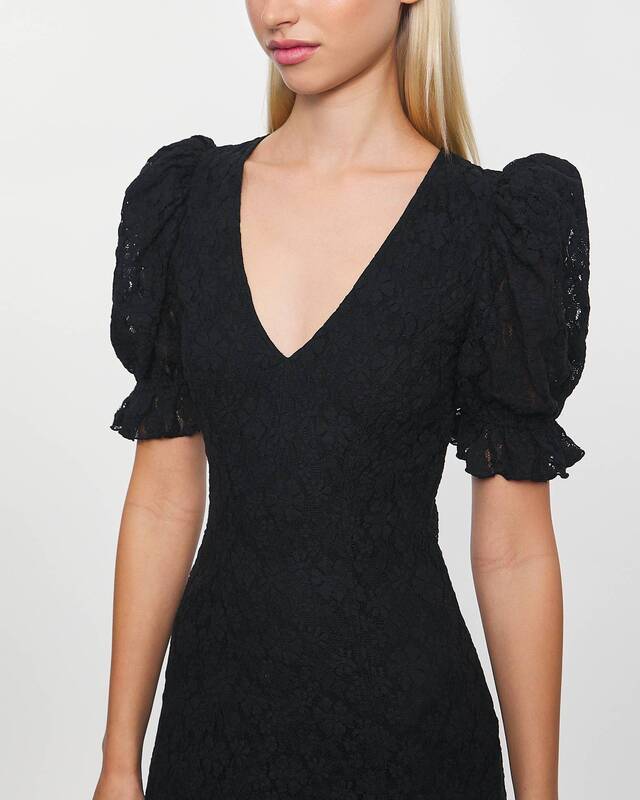 ROTATE Birger Christensen Dress Lace Puff Sleeve Black 38