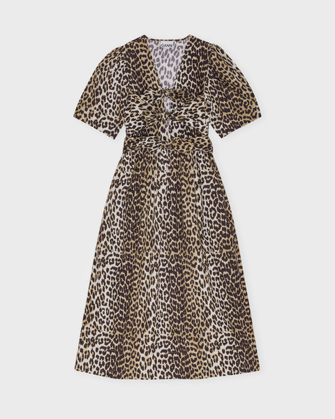 Dress Printed Cotton Tie Strap Midi  Leopard 1