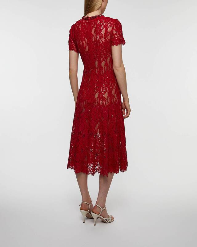 Self-Portrait Dress Sequin Lace Midi Röd UK 14 (EUR 42)