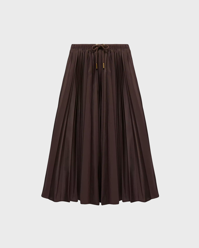Skirt Pleated Midi Drawstring Brown