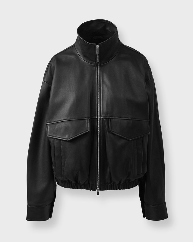 Jacket Leather Funnel Neck Black