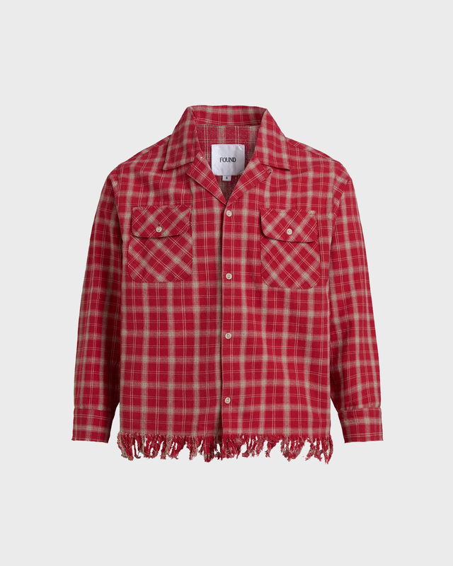 Skjorte Camp Raw Cut Fringe Plaid Red