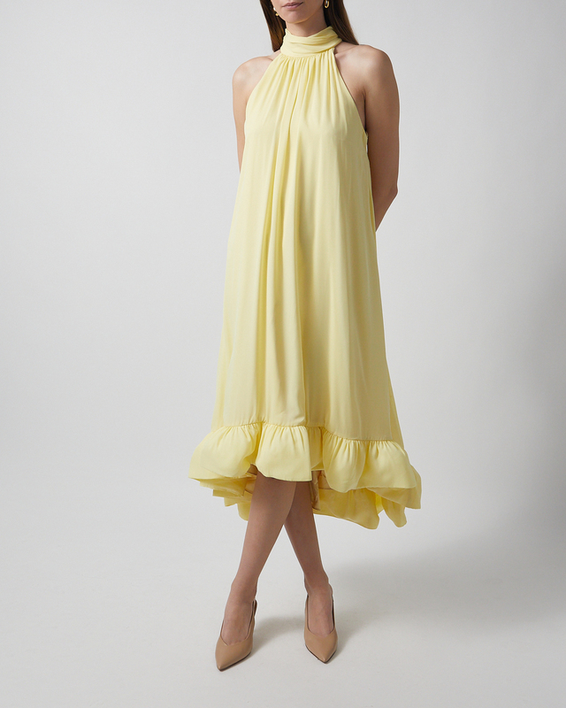 Dress Sabrina Halterneck Ruffled Midi Light yellow