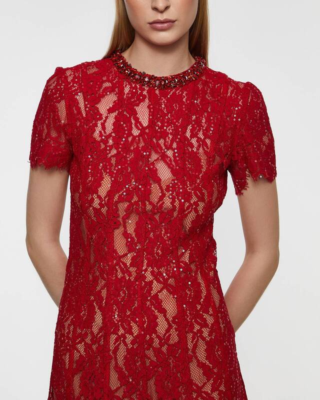 Self-Portrait Dress Sequin Lace Midi Röd UK 14 (EUR 42)