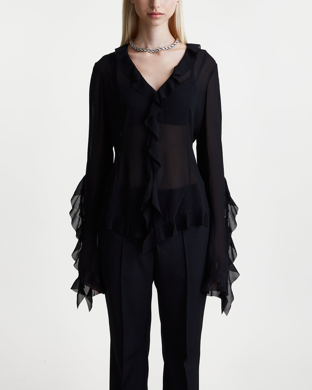 Acne Studios Blouse Sheer Ruffle  Black 40