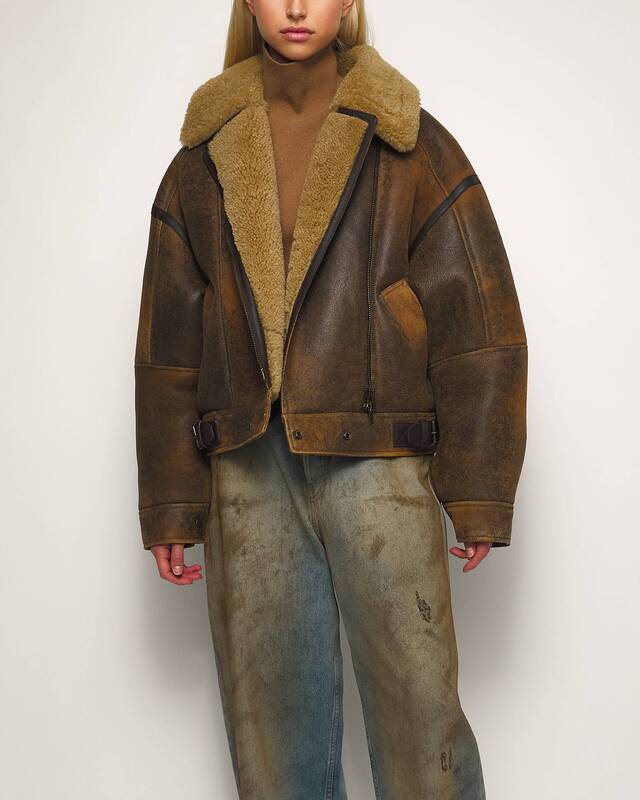 Acne Studios Jacket Shearling Leather Brown 34