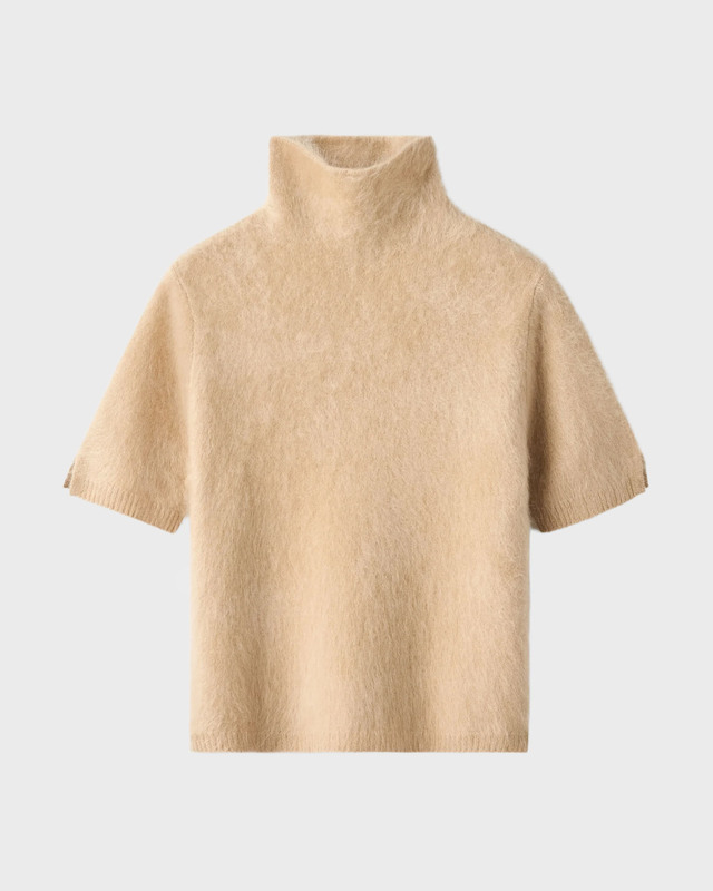 Striktrøje Brushed Short Sleeve Turtleneck Camel