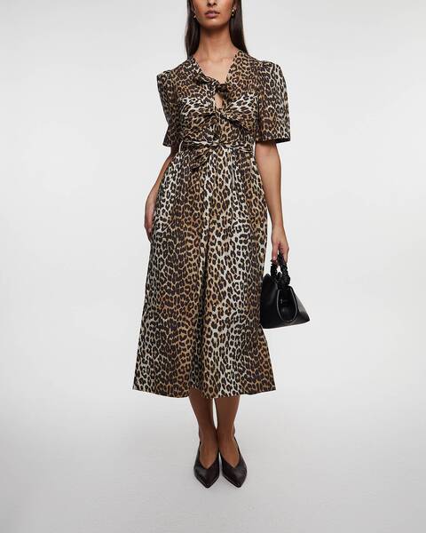 Dress Printed Cotton Tie Strap Midi  Leopard 2