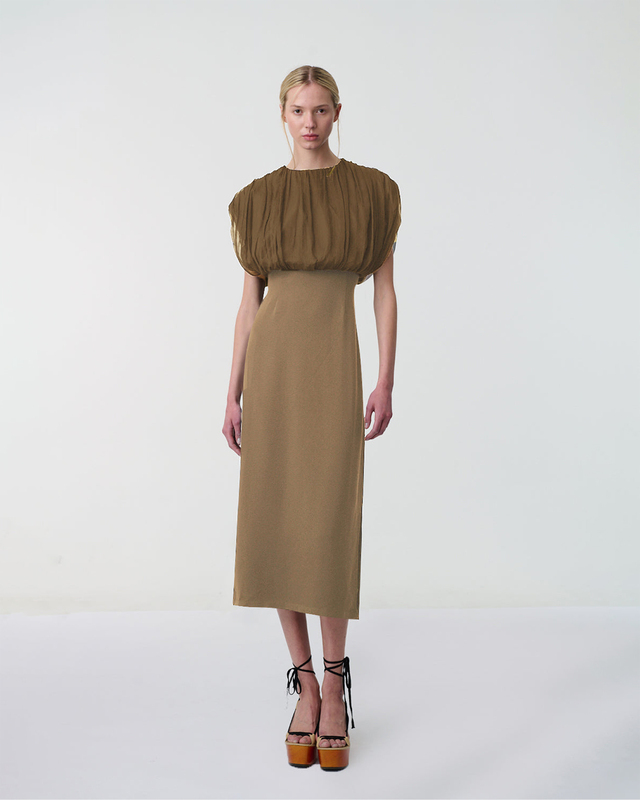 Dress Void Gathered Silk Valnöt