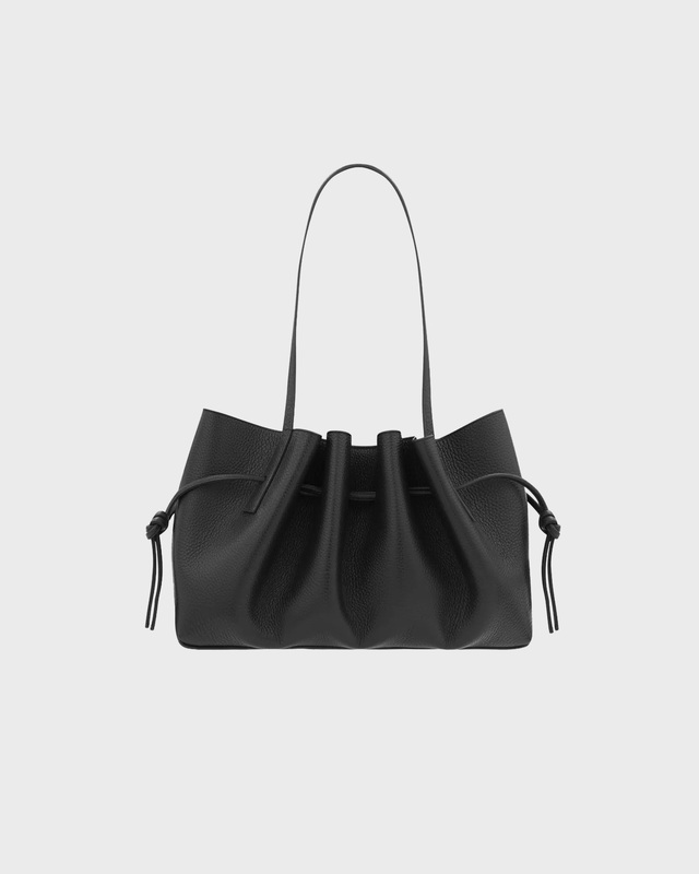 Skulderveske Scallop Pebble Grain Leather Svart