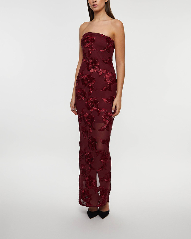 ROTATE Birger Christensen Dress 3D Mesh Maxi Burgundy  38