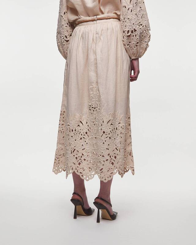 ZIMMERMANN Kjol Wylie Embroidered Midi  Creme 1 (S-M)