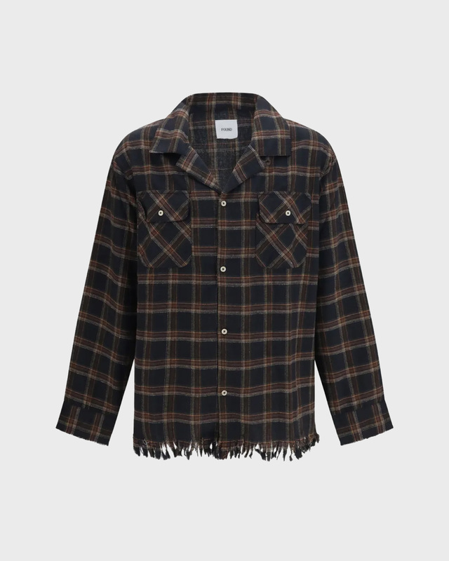 Skjorte Raw Cut Fringe Plaid Camp Navy