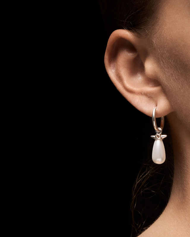 Earring Pearl Tear  Silver