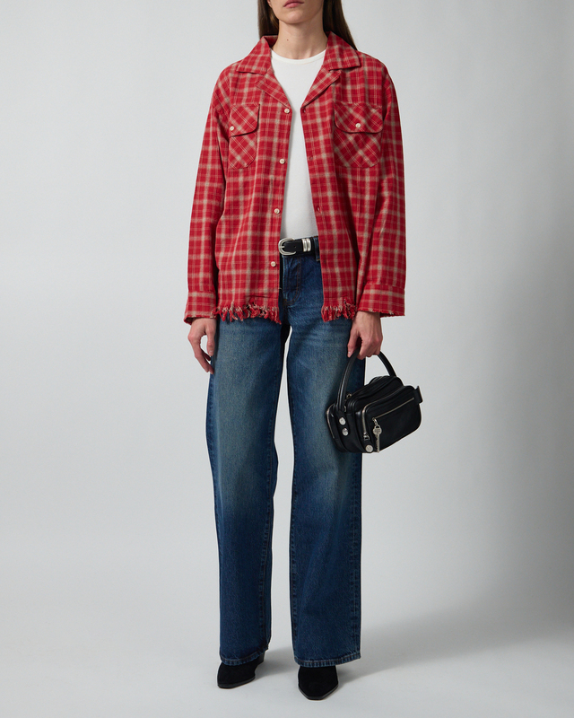 Skjorte Camp Raw Cut Fringe Plaid Red