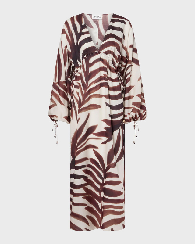Kaftan Joseline Sheer Drawstring Maxi Hvit/Brun