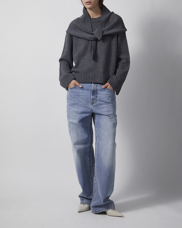 Genser Cashmere Wool R-neck Grey