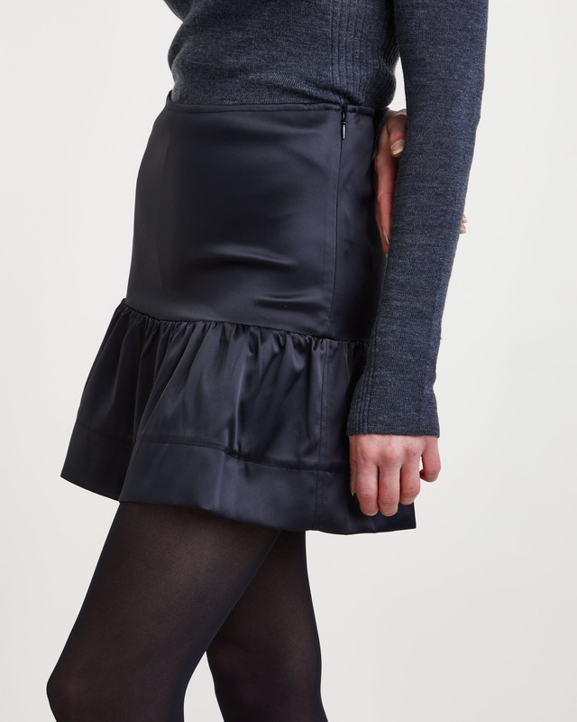 Ganni Skirt Double Satin Flounce Mini Black 38