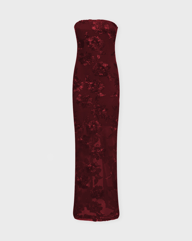 ROTATE Birger Christensen Dress 3D Mesh Maxi Burgundy  38