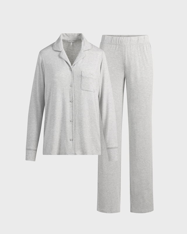 Pyjamassett Sleep Long Sleeve Button Up Light Heather Grey