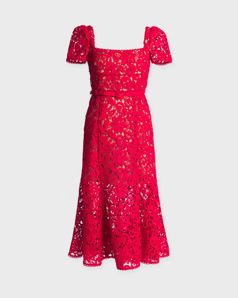 Dress Red Floral Lace Midi Röd 1