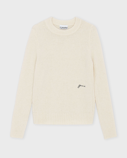 Sweater Brushed Alpaca O-Neck Egret 1