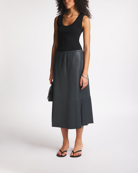 Skirt Mid Rise Leather Gathered Granit 2